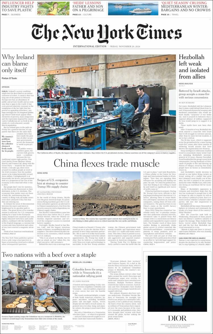 Portada de International New York Times (Europa)