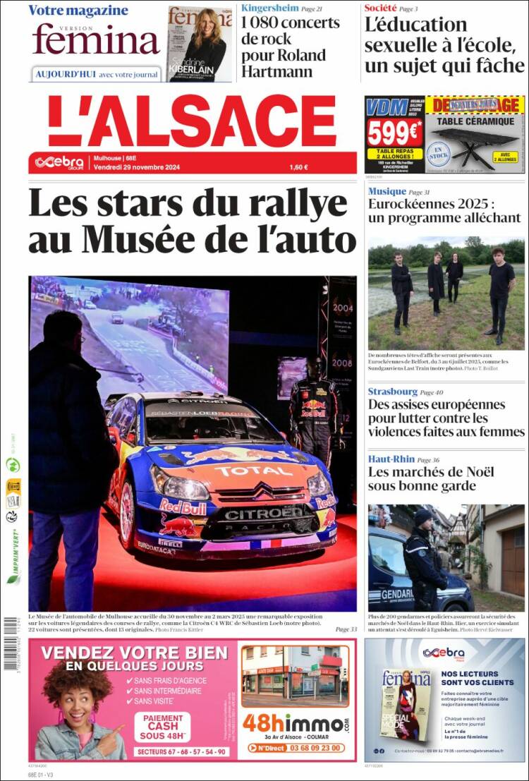 Portada de Journal L'Alsace (Francia)