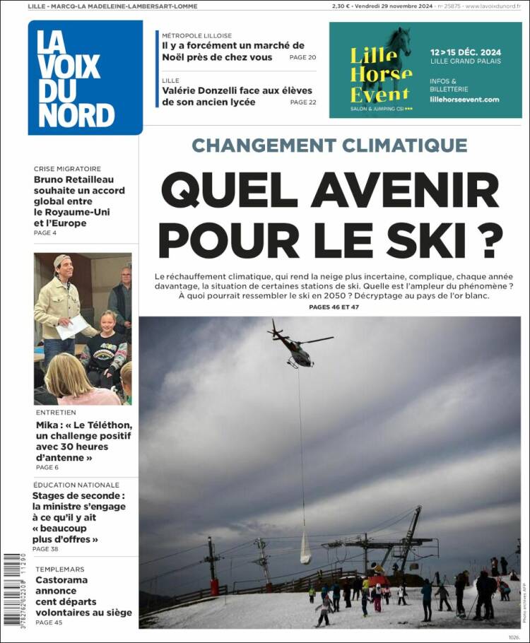 Portada de La Voix du Nord (Francia)