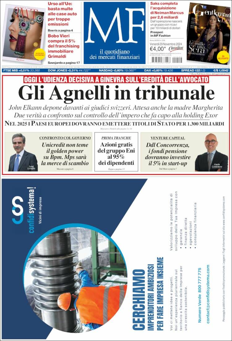 Portada de Milano Finanza (Italia)