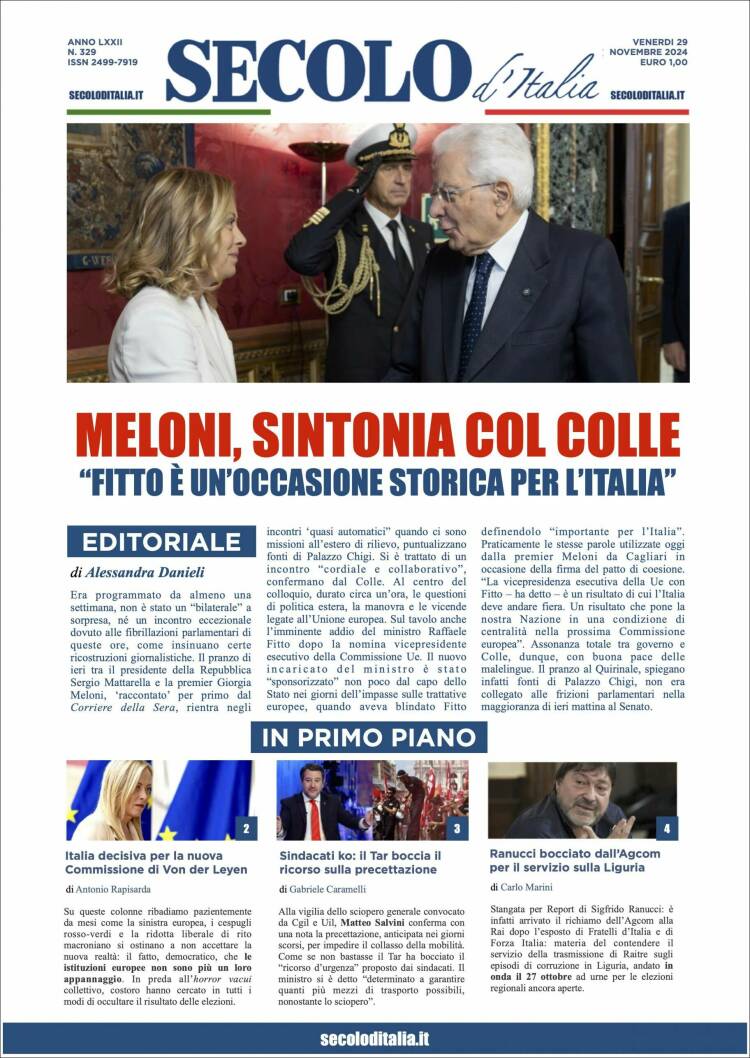 Portada de Secolo d'Italia (Italia)