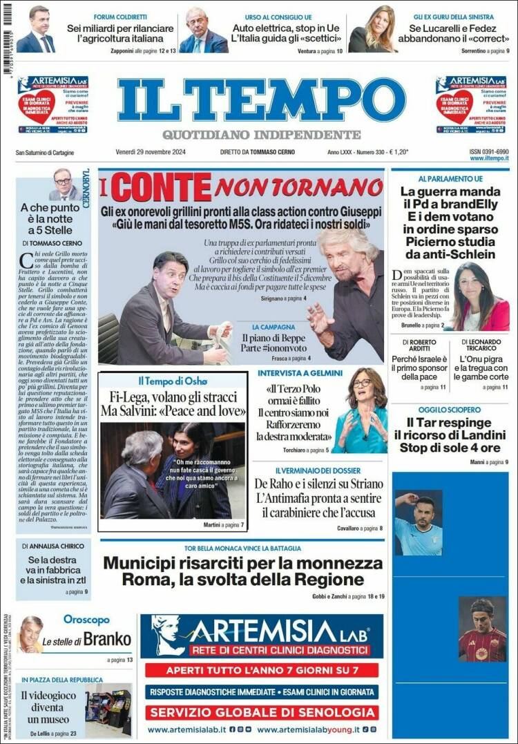 Portada de Il Tempo (Italia)