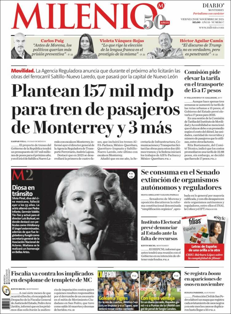 Portada de Milenio de Monterrey (M&eacute;xico)
