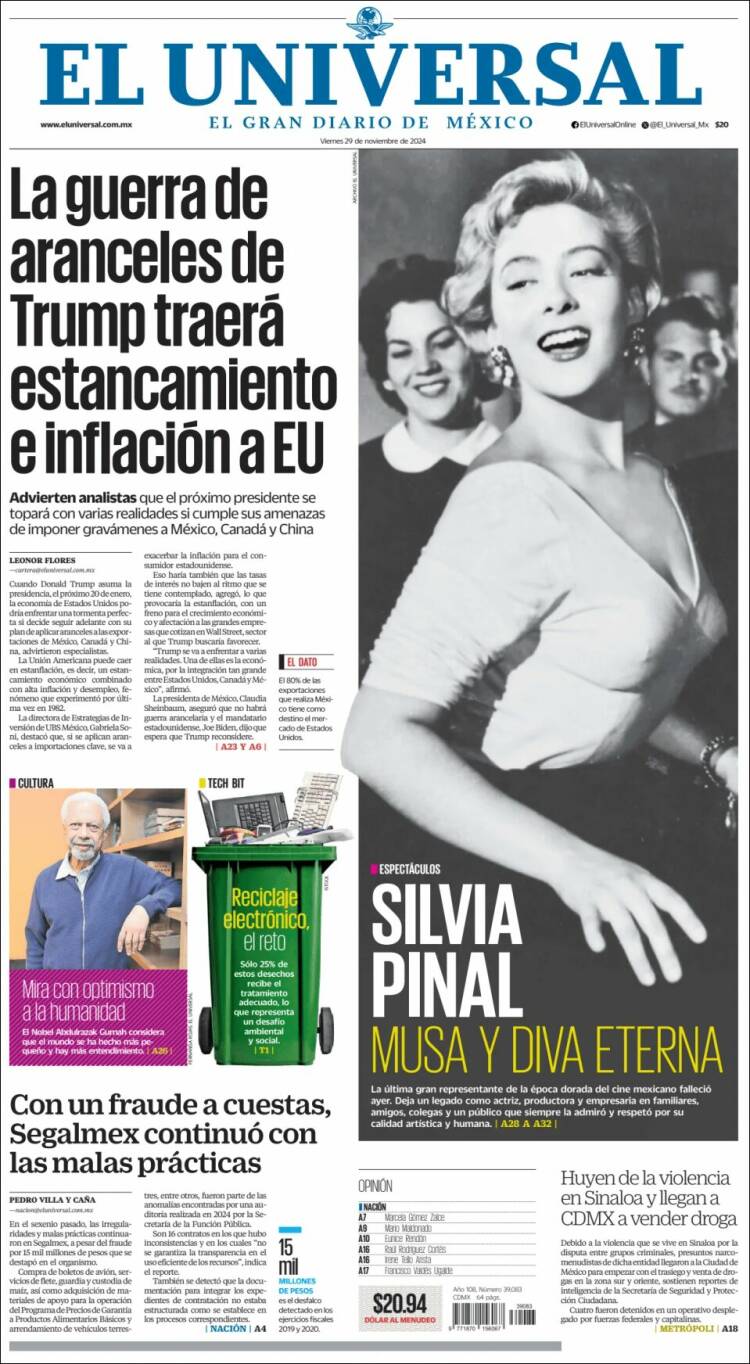 Portada de El Universal (M&eacute;xico)