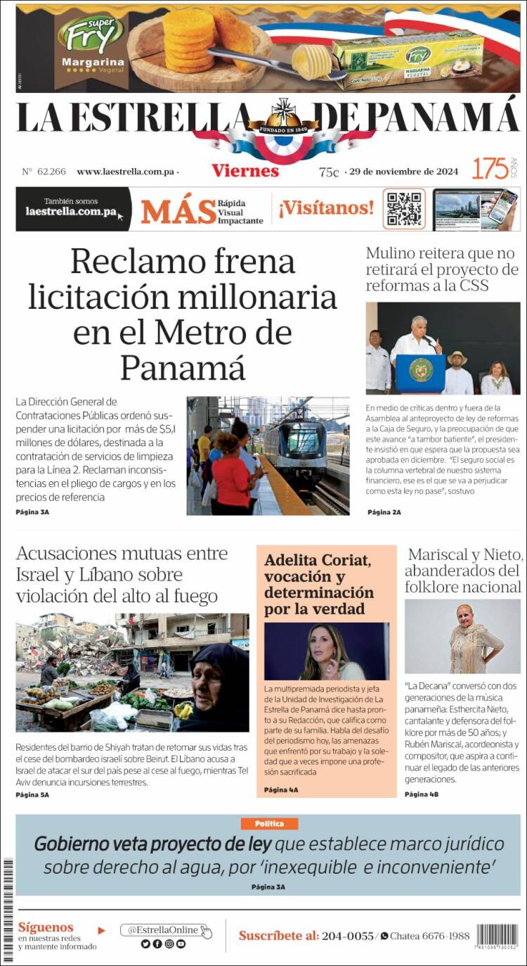 Portada de La Estrella de Panamá (Panam&aacute;)