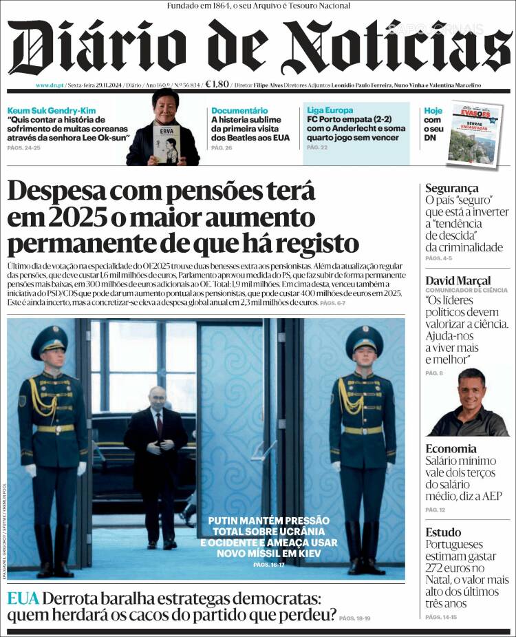 Portada de Diário de Noticias (Portugal)