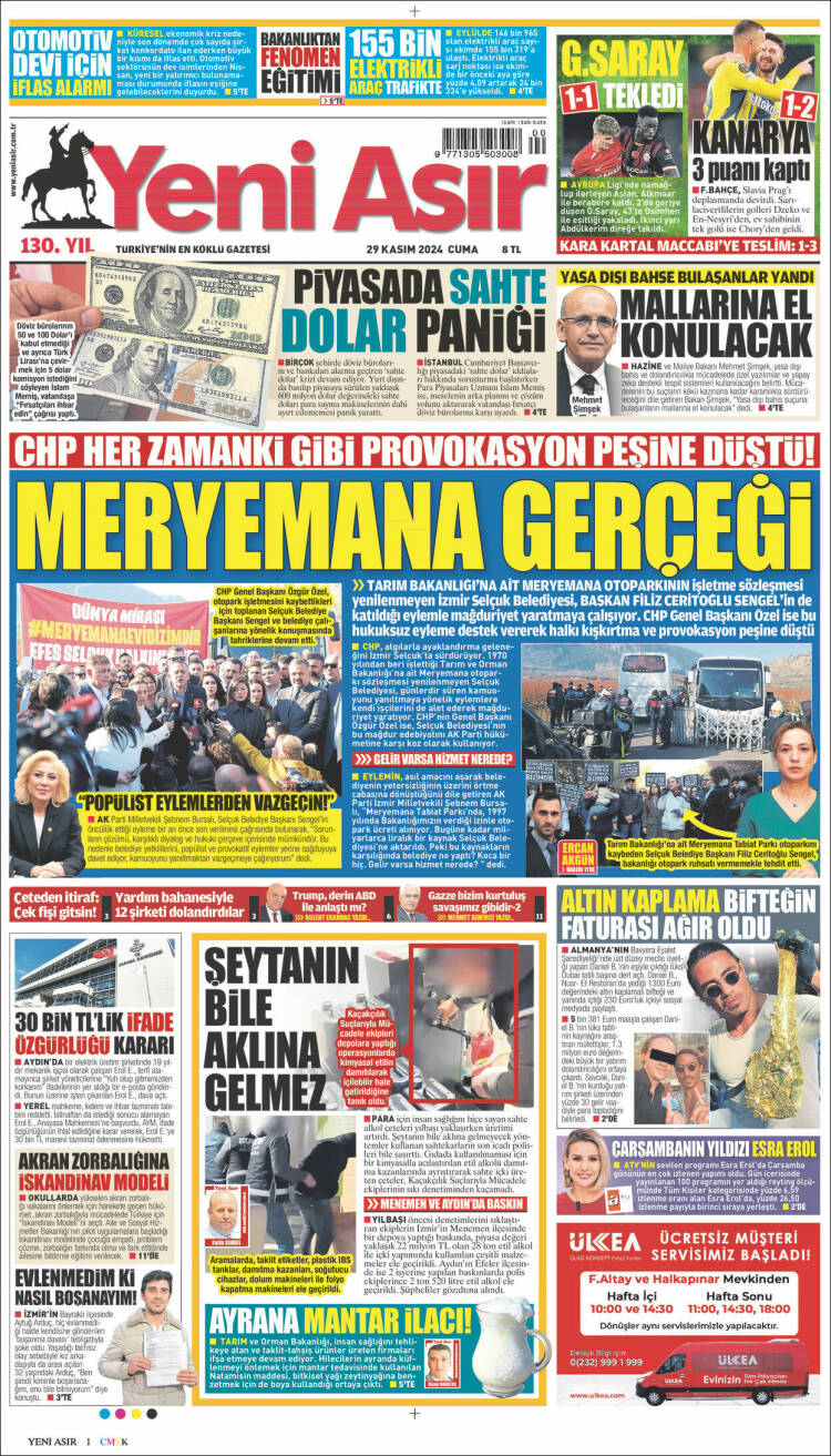 Portada de Yeni Asır (Turqu&iacute;a)