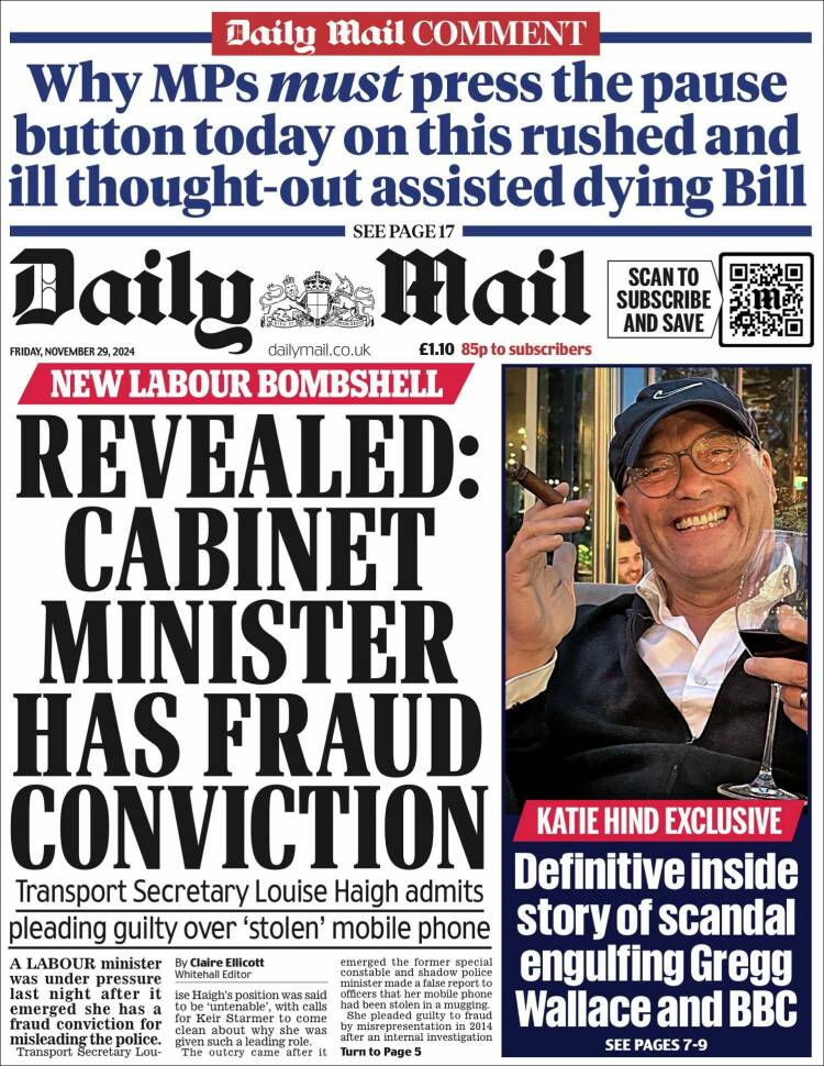Portada de Daily Mail (Reino Unido)
