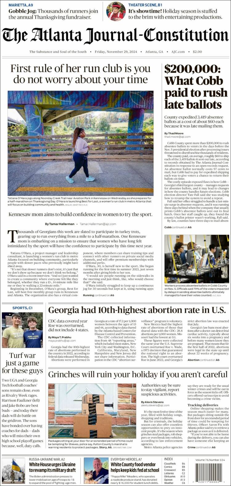 Portada de The Atlanta Journal-Constitution (USA)