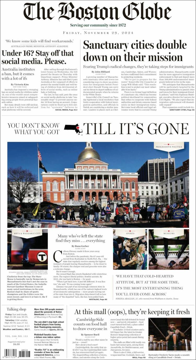 Portada de Boston Globe (USA)