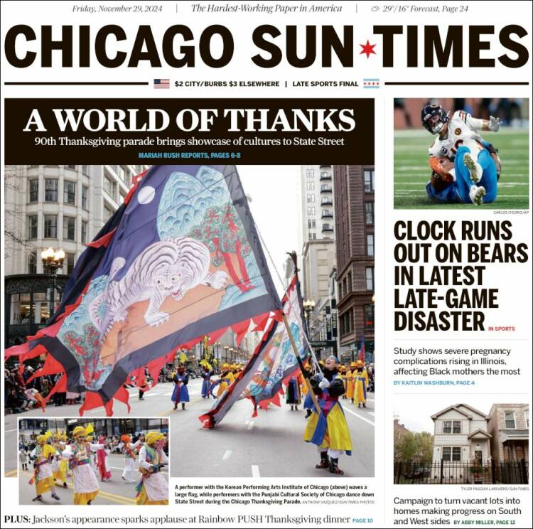 Portada de Chicago Sun-Times (USA)