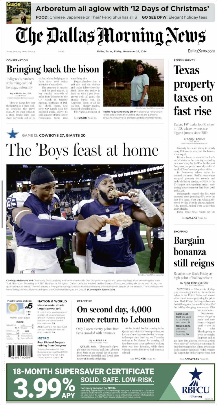 Portada de Dallas Morning News (USA)