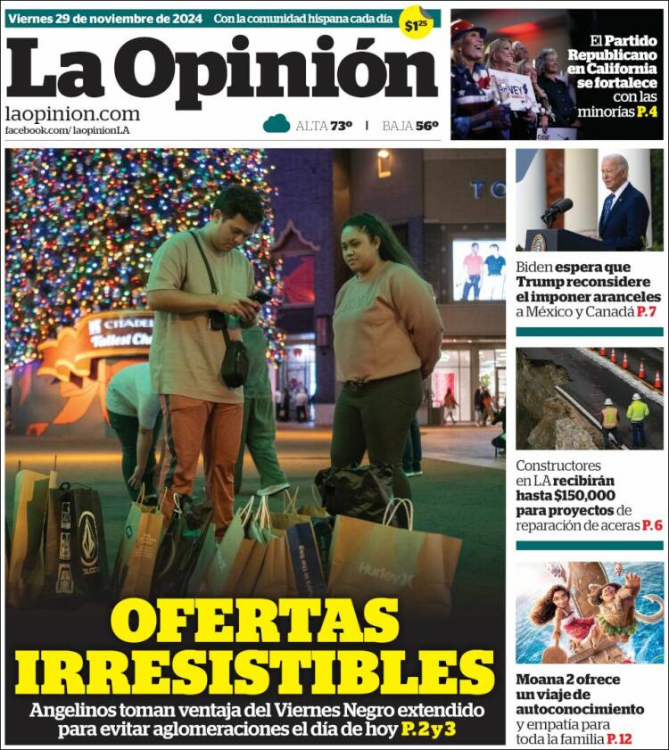 Portada de La Opinión (USA)