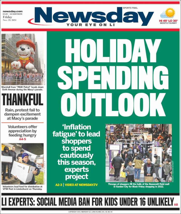 Portada de Newsday (USA)