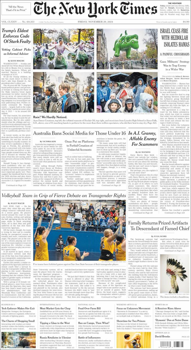 Portada de New York Times (USA)