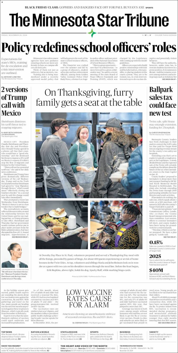 Portada de Star Tribune (USA)