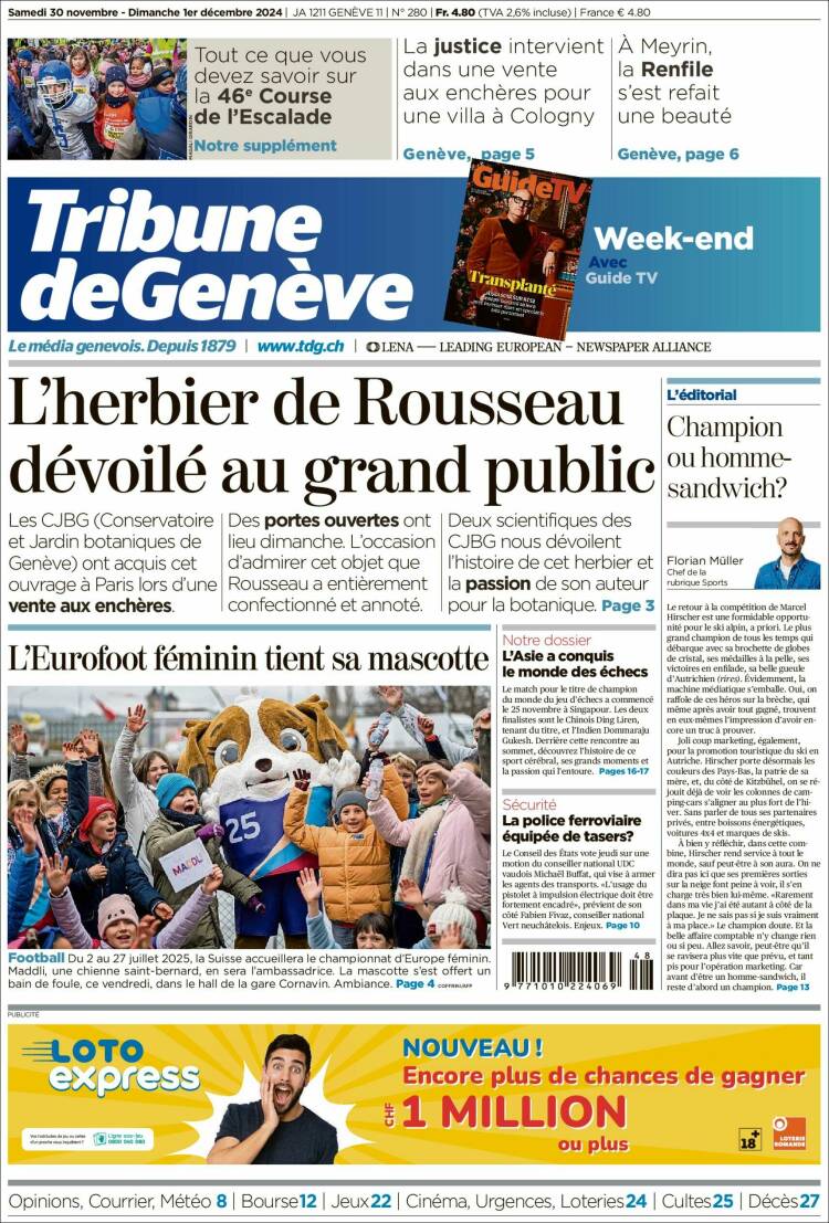Portada de La Tribune de Genève (Switzerland)