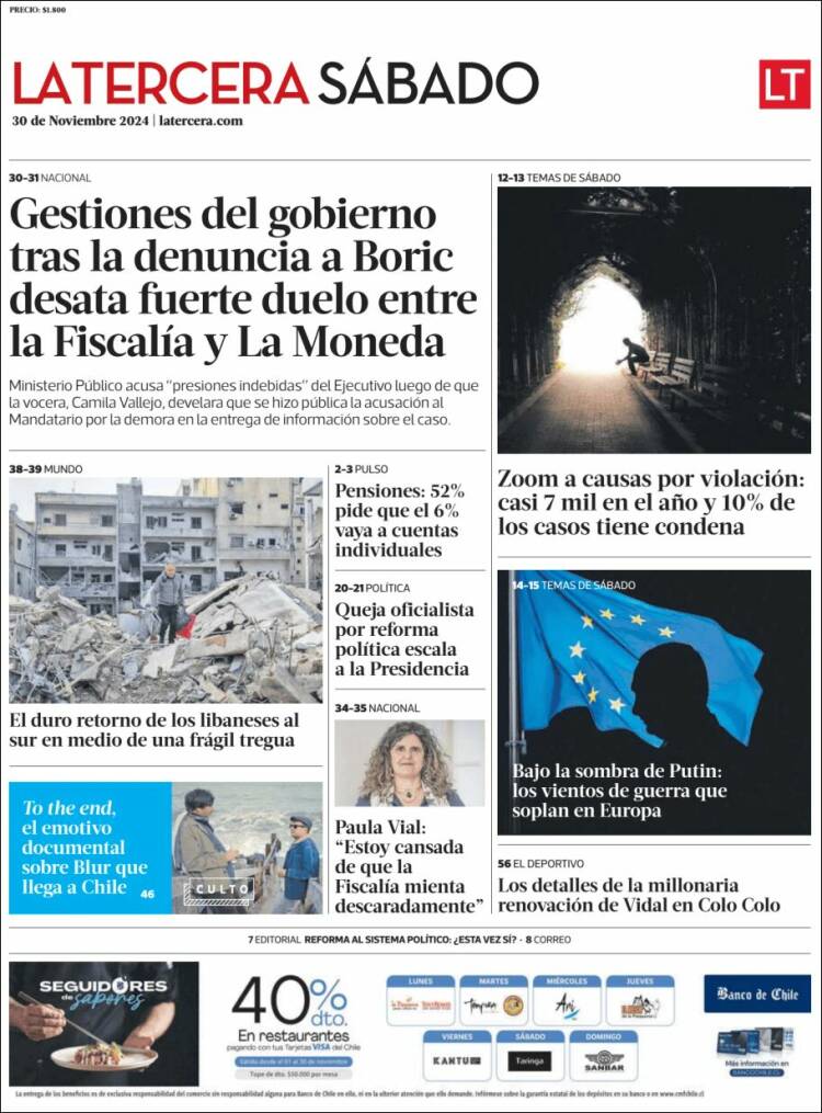 Portada de La Tercera (Chile)