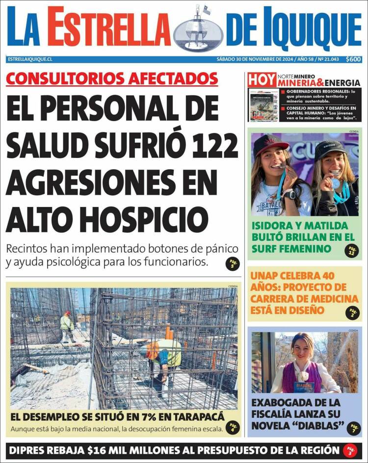 Portada de La Estrella de Iquique (Chile)