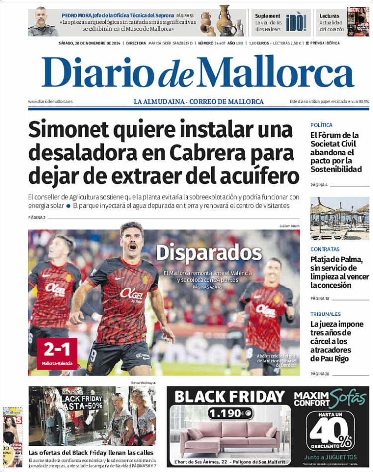 Portada de Diario de Mallorca (España)