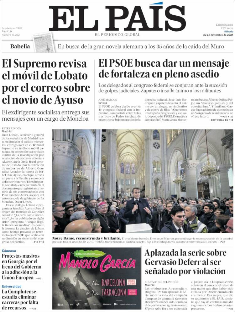 Portada de El País (España)
