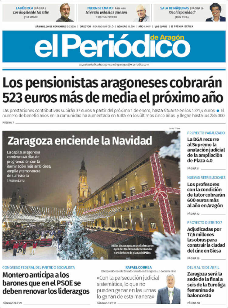 Portada de El Periódico de Aragón (España)