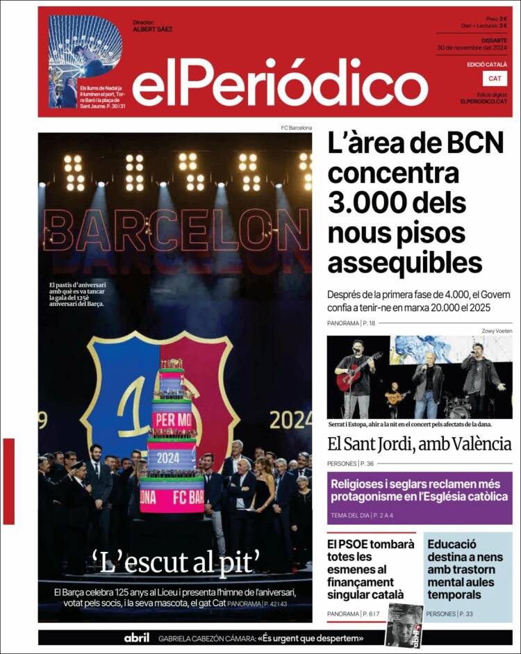 Portada de El Periódico de Catalunya (España)