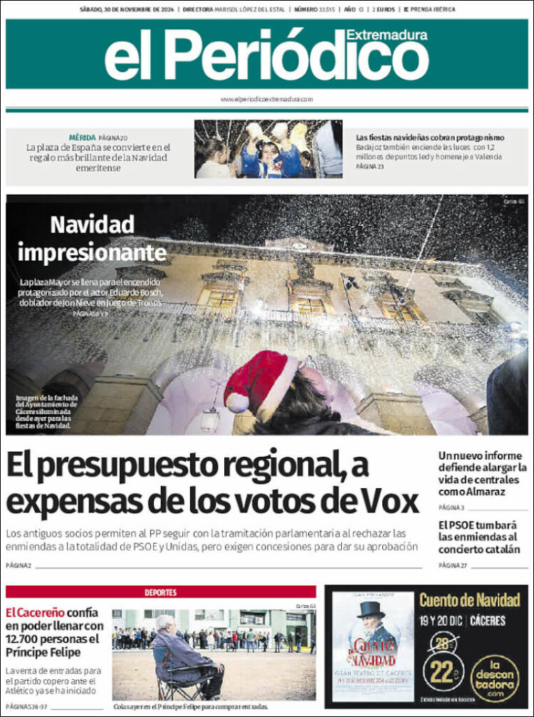 Portada de El Periódico de Extremadura (España)