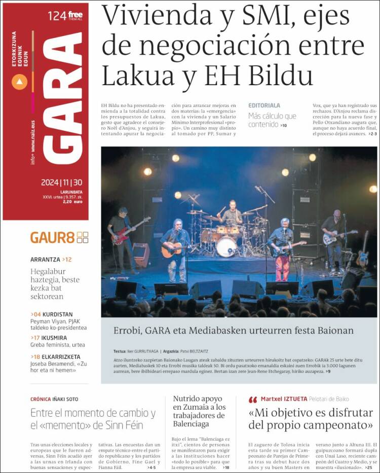 Portada de Gara (España)