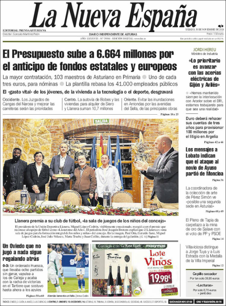 Portada de La Nueva España (España)