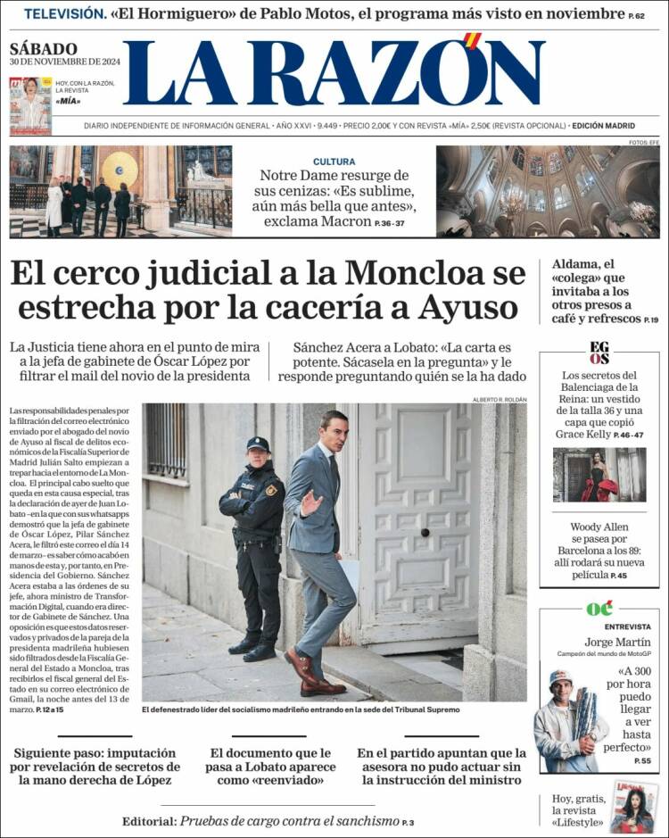 Portada de La Razón (España)