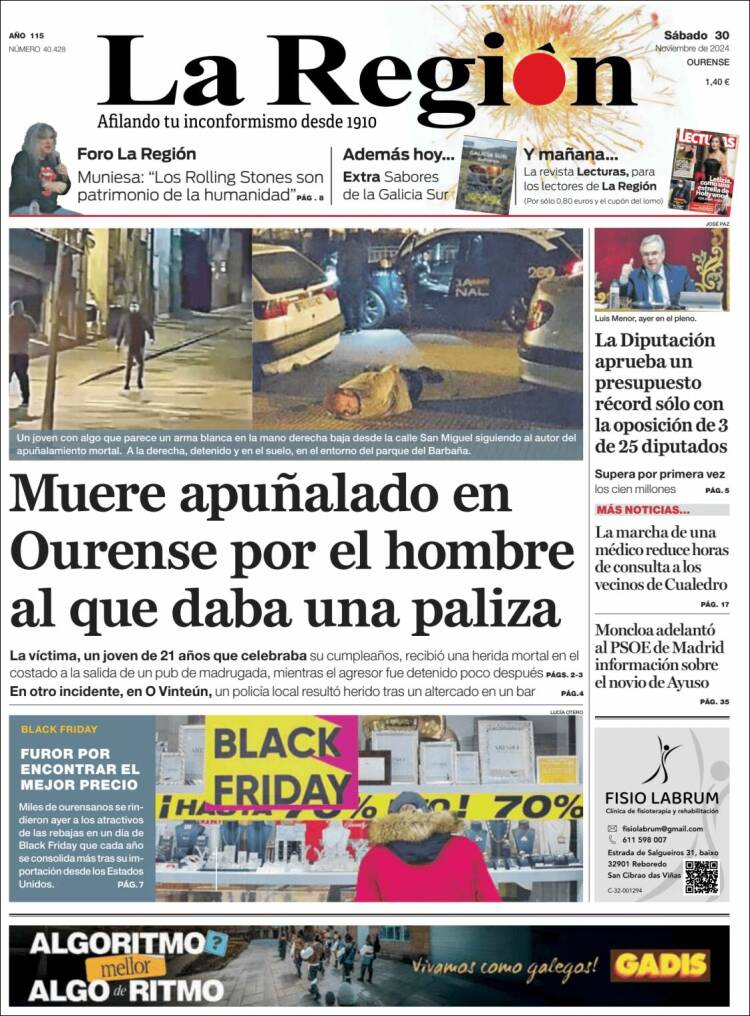 Portada de La Región de Ourense (España)