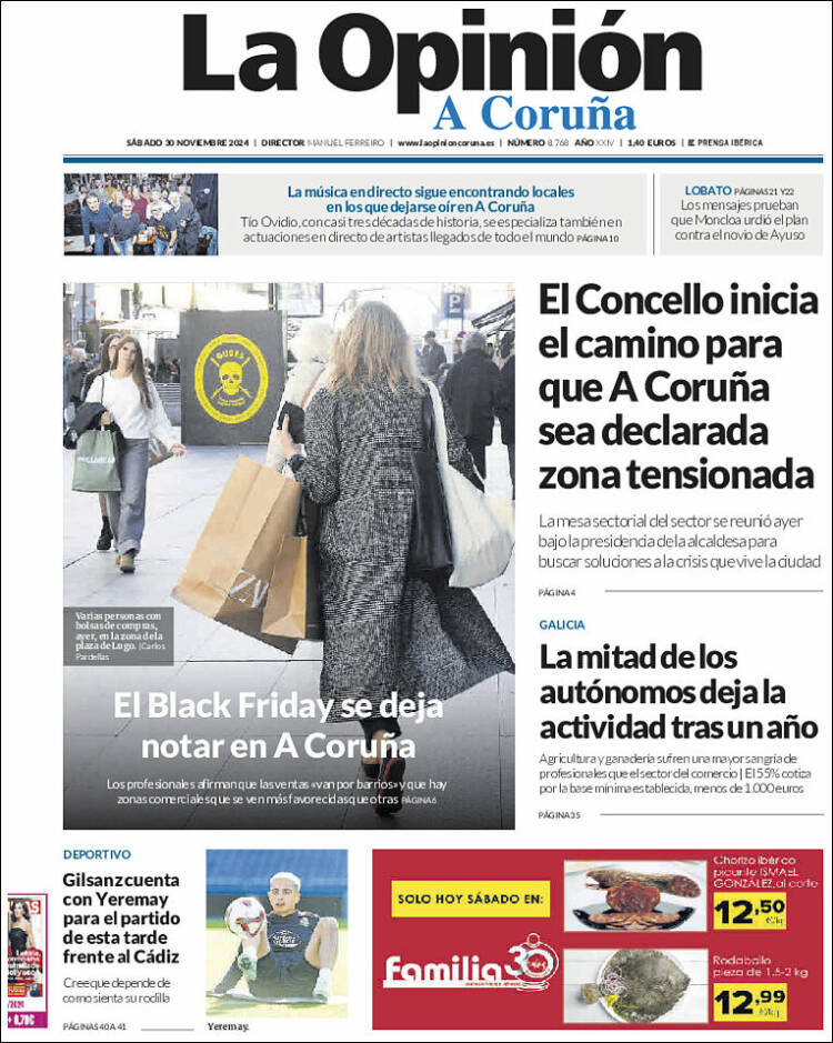 Portada de La Opinión de A Coruña (España)