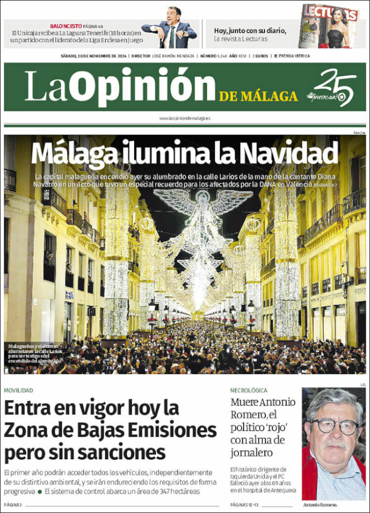 Portada de La Opinión de Málaga (España)