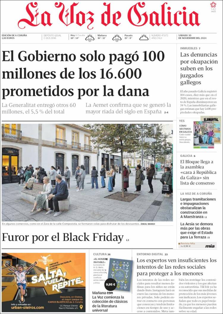 Portada de La Voz de Galicia (España)