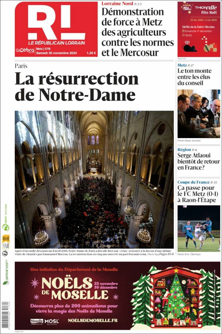 Portada de Le Republicain Lorrain (France)