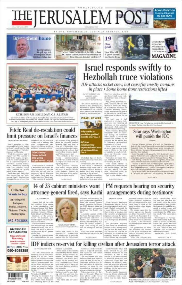 Portada de The Jerusalem Post (Israel)