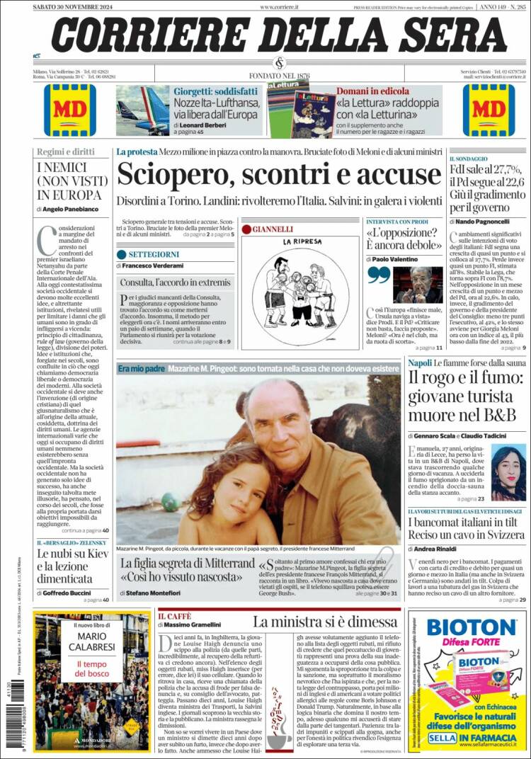 Portada de Corriere della Sera (Italy)