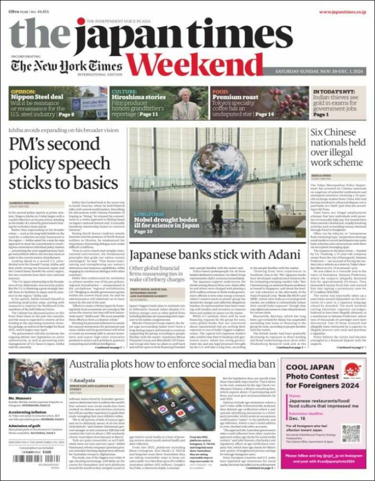 Portada de The Japan Times (Japan)