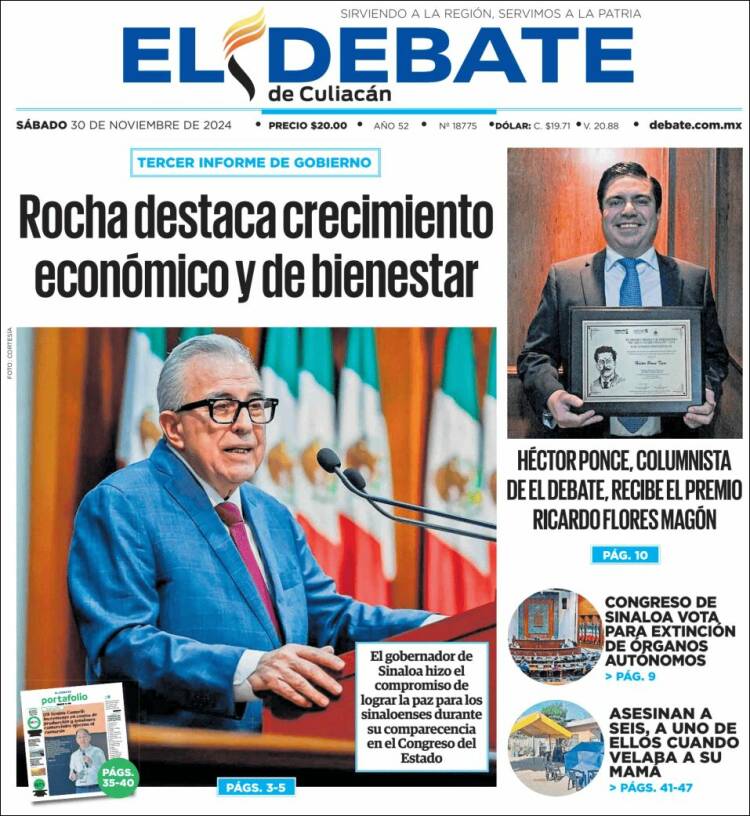 Portada de El Debate de Culiacán (Mexico)