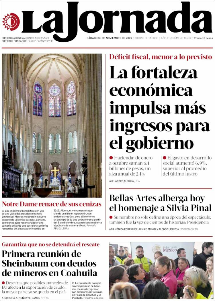 Portada de La Jornada (Mexico)