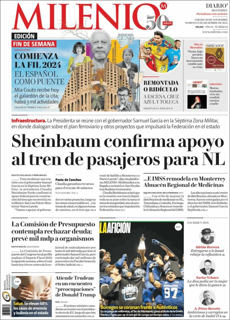 Portada de Milenio de Monterrey (Mexico)