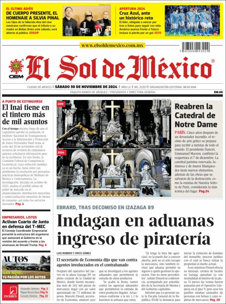Portada de El Sol de México (Mexico)