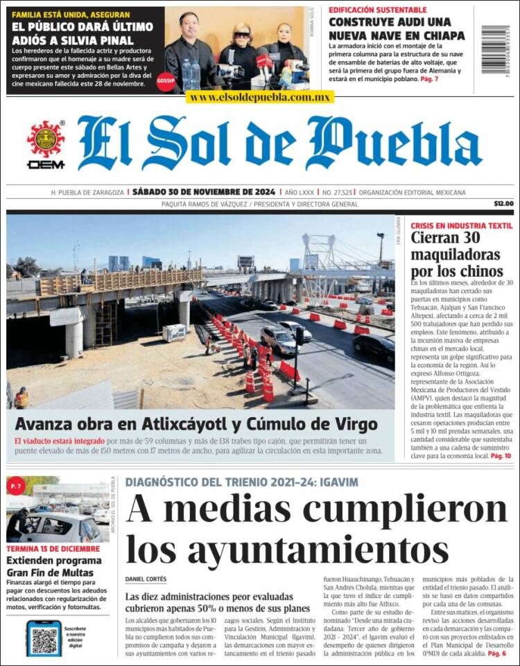 Portada de El Sol de Puebla (Mexico)