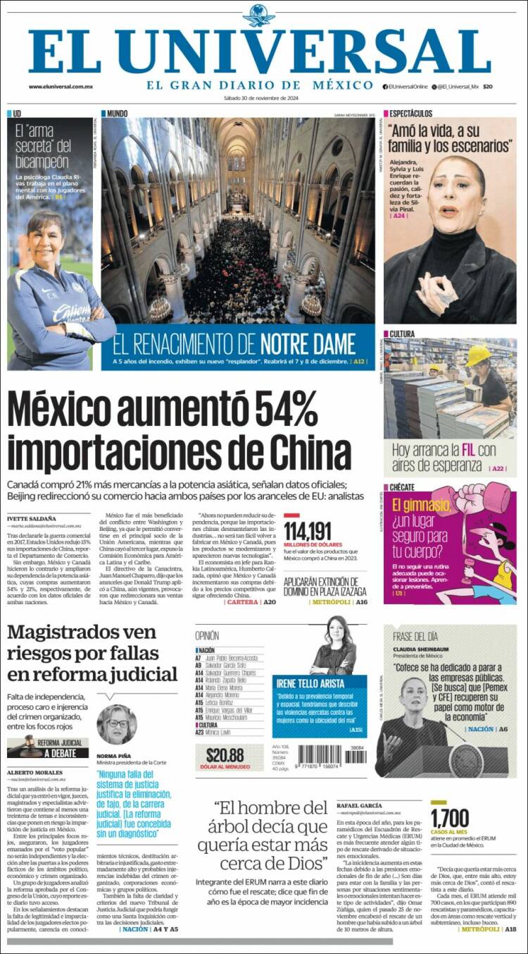 Portada de El Universal (Mexico)