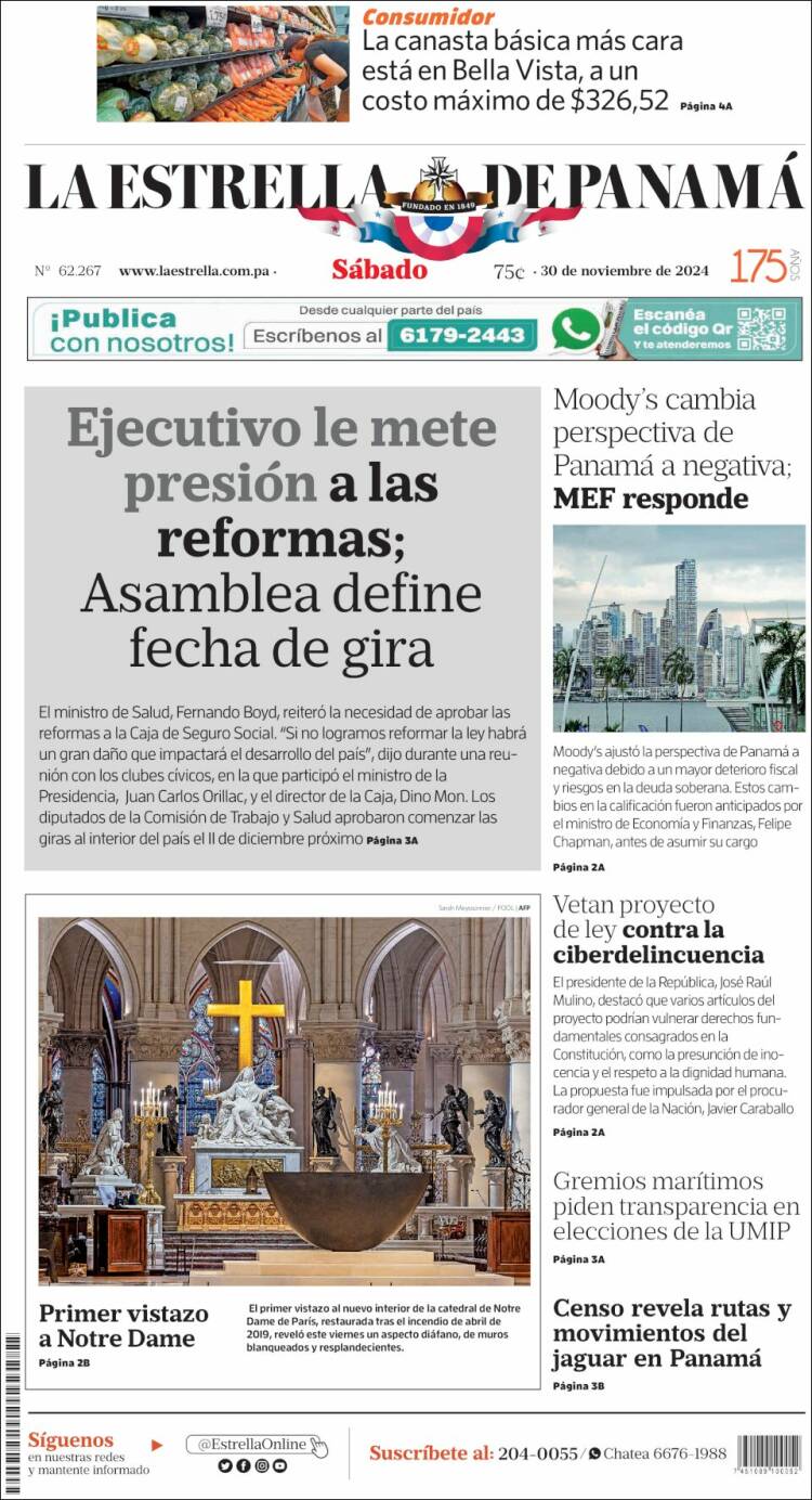 Portada de La Estrella de Panamá (Panama)
