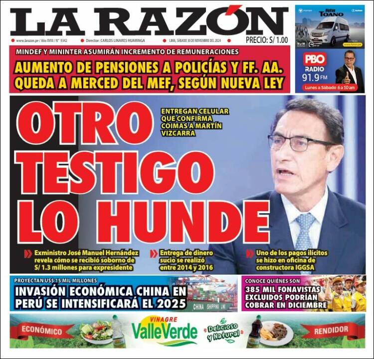 Portada de La Razón (Peru)