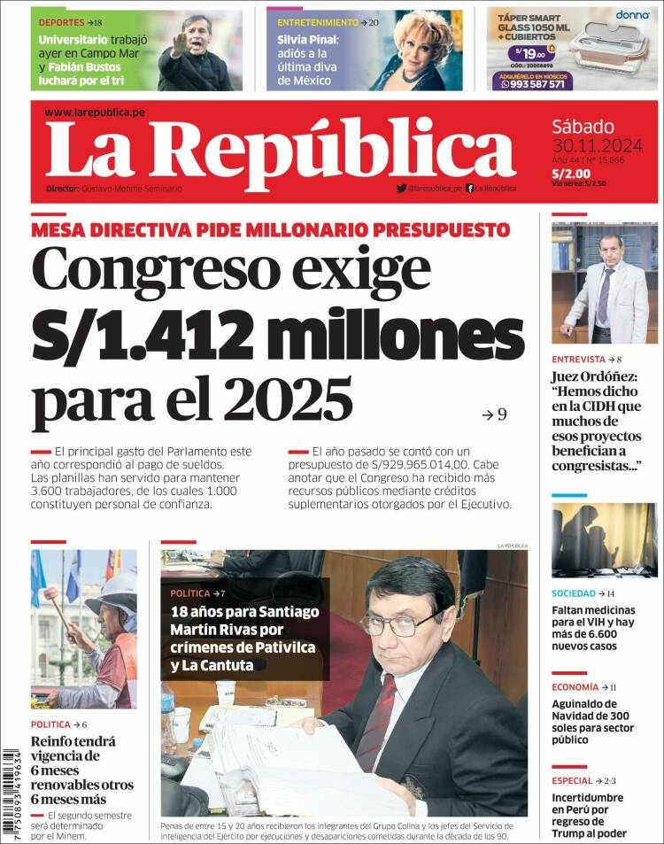 Portada de La Republica (Peru)