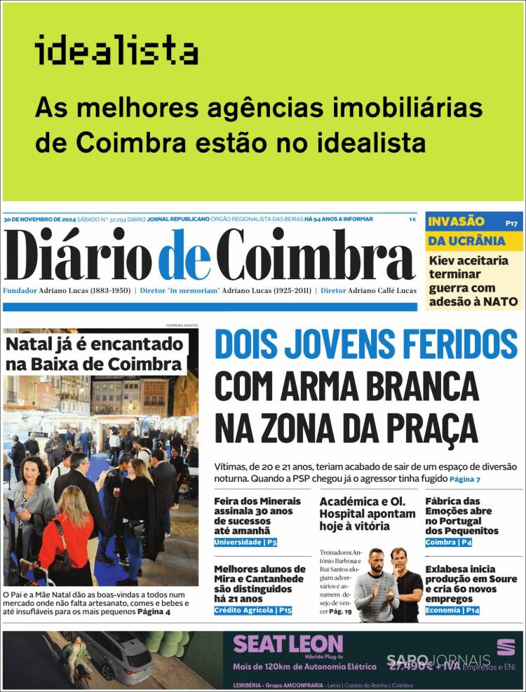 Portada de Diário de Coimbra (Portugal)