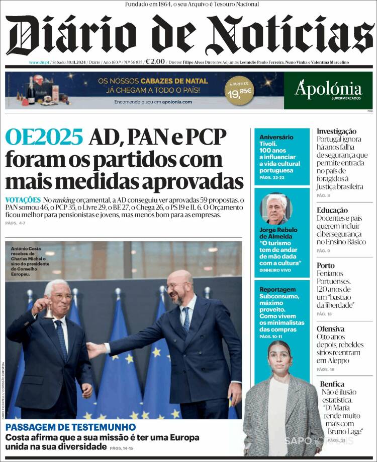 Portada de Diário de Noticias (Portugal)